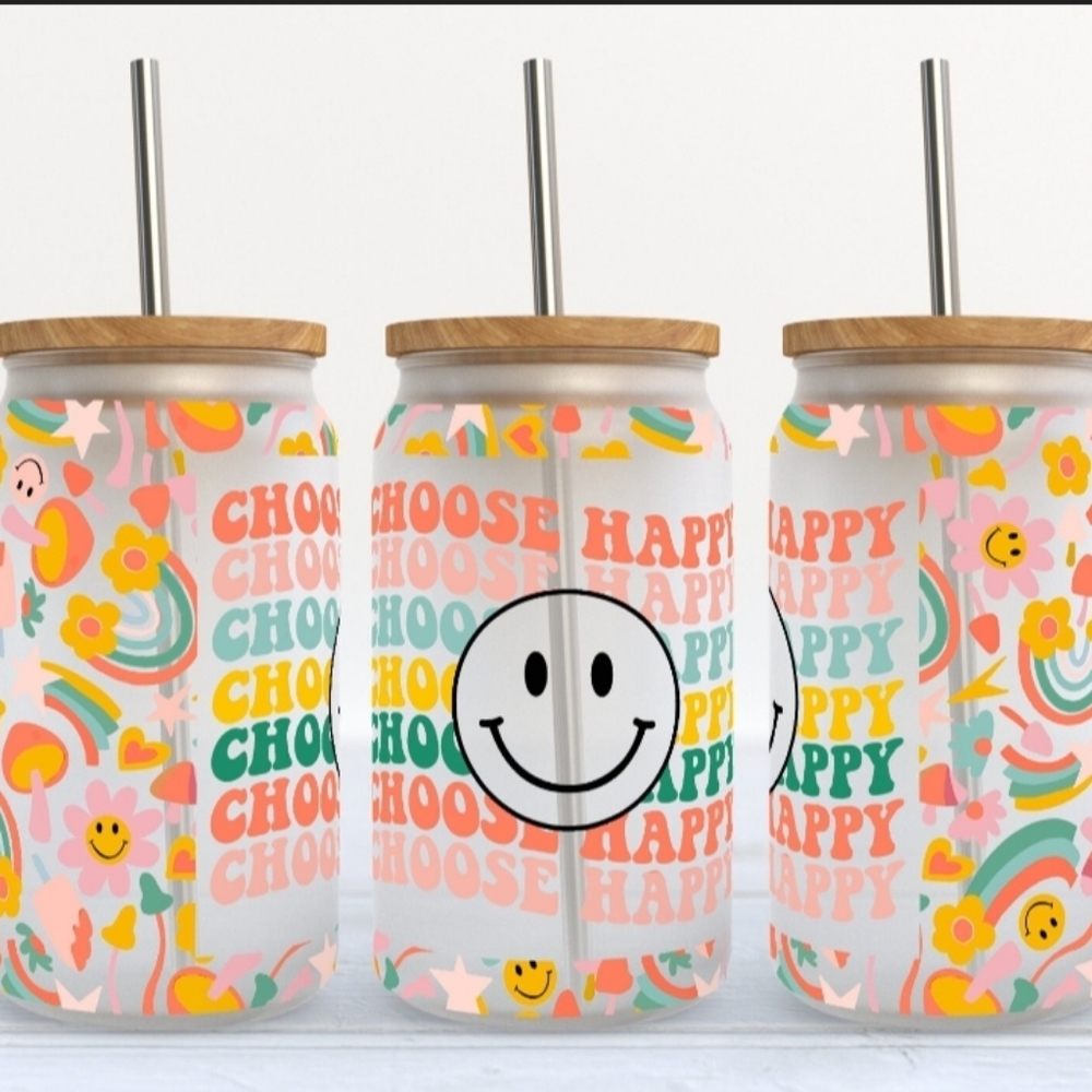 Libbey Glass Can Cup - Choose Happy